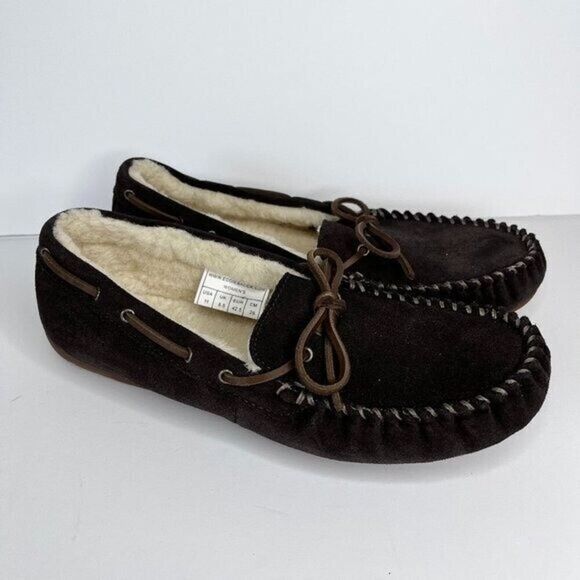 Eddie Bauer Suede Shealing Lined Slippers House Shoes Size 11 Women's Dark Brown - Picture 1 of 6